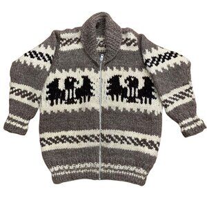 Vintage Hand-Knit Wool Cardigan Thunderbird Nordic Pattern Full Zip Size XL?